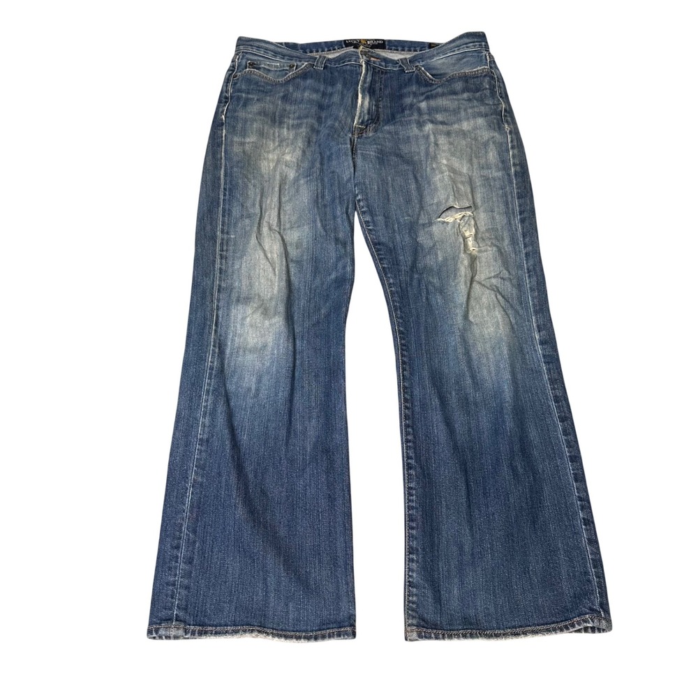 Lucky Brand 361 Vintage Straight Mens Blue Distressed Denim Jeans 34x30